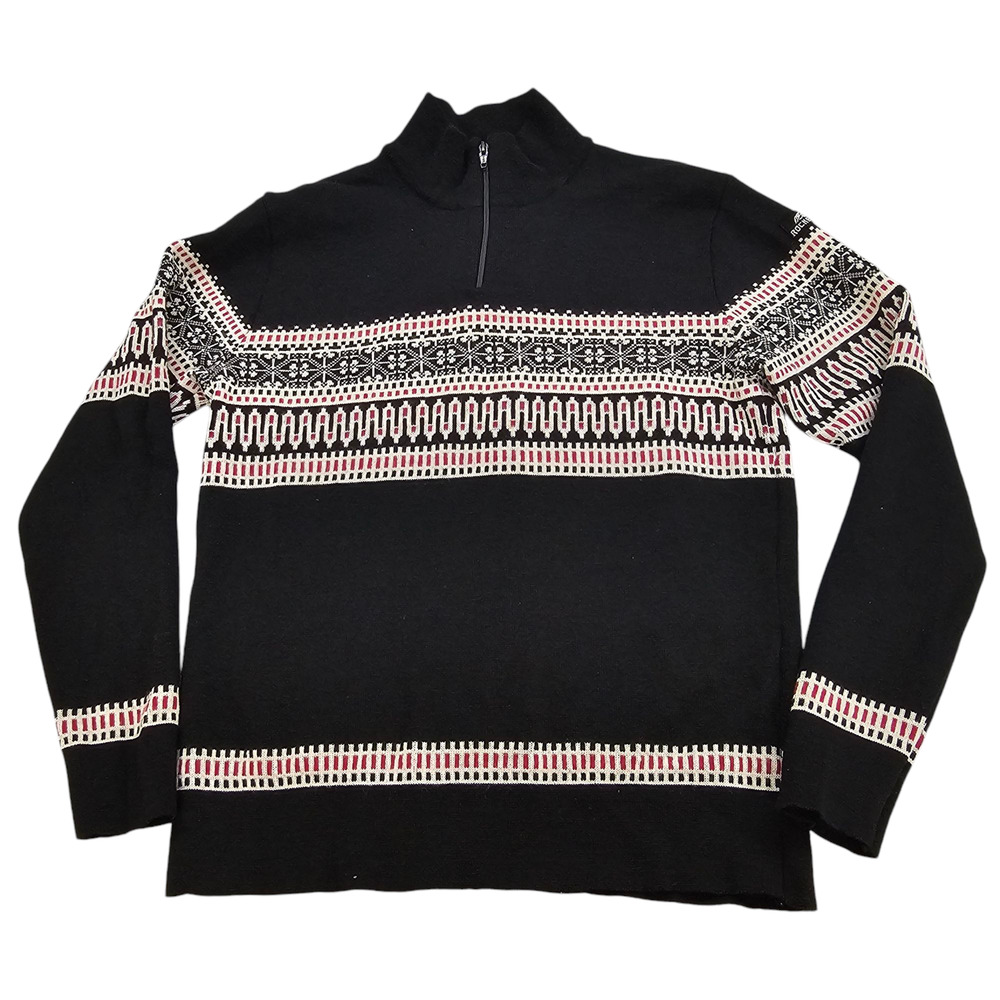 Rockee USA Sweater Mens Large Black Quarter Zip Wool Nordic Gorpcore Ski Vintage
